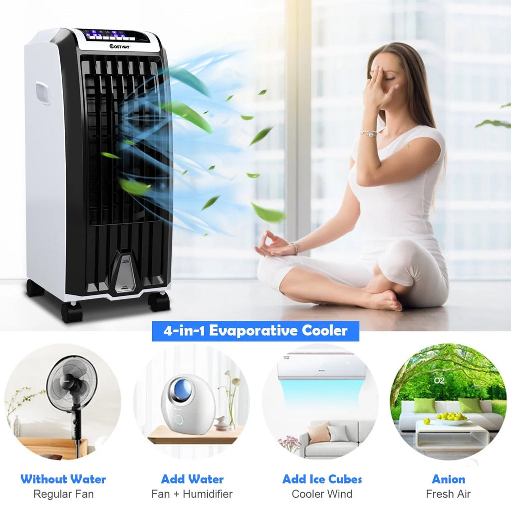 Costway Portable Evaporative Air Cooler Fan With Remote Control - 6.5L, White + Black