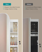 LED Wall-Mounted Jewelry Organizer Cabinet With Mirror - 3.9 in D x 16.5 in W x 42.5 in H