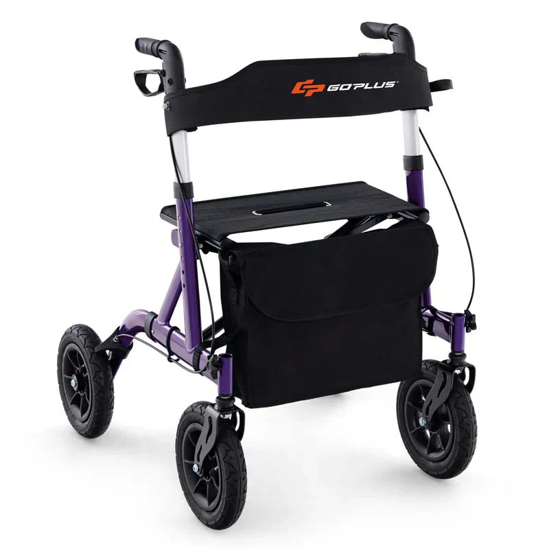 Foldable Rolling Rollator Walker With Seat, 9.5 Inch Pneumatic Wheels