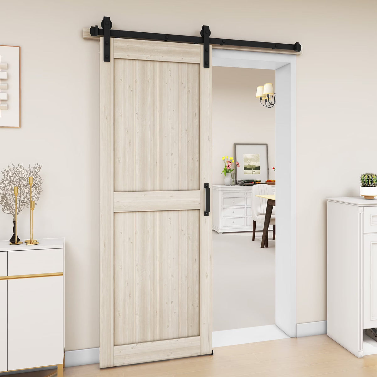 Uforic Sliding Barn Door With Hardware Kit, 48 x 84 in, Gray