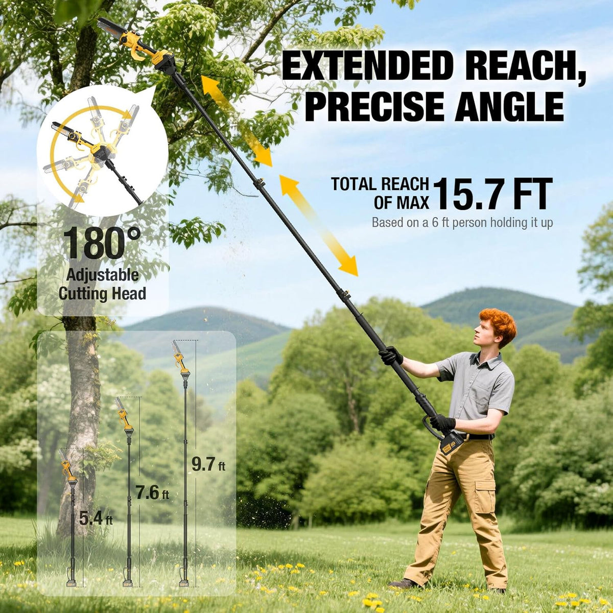 AVADA 2-in-1 Electric Pole Saw With 6 Inch Brushless Mini Chainsaw, 2 x 3000mAh Batteries, 15.7FT Reach