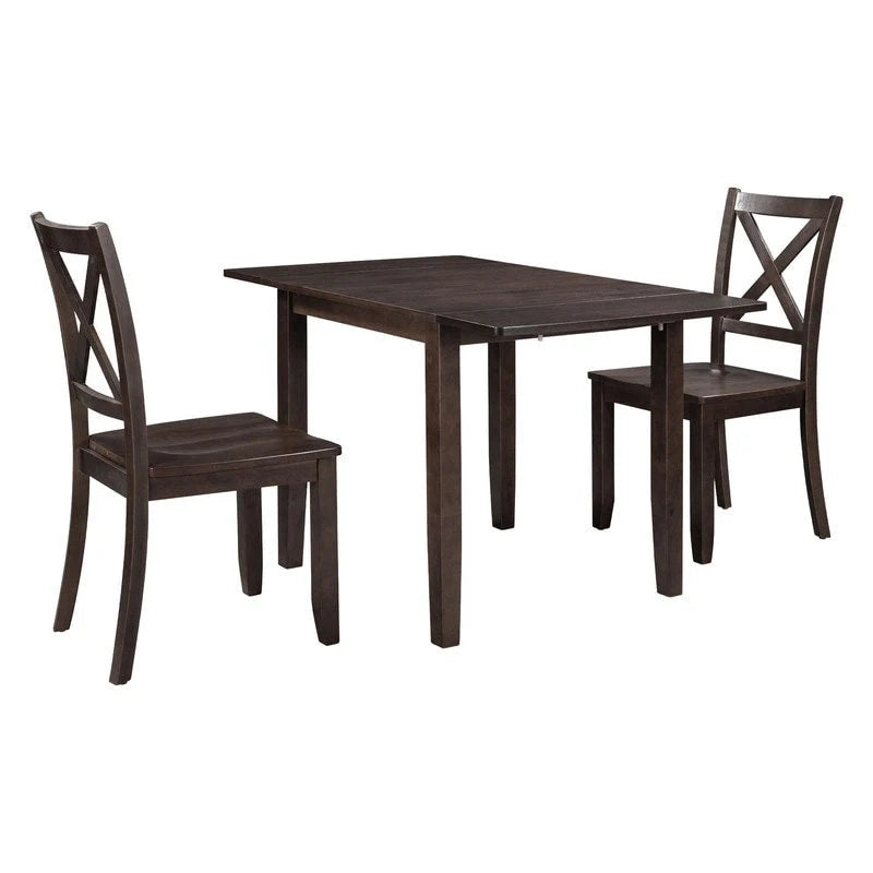 3-Piece Wood Drop Leaf Dining Table Set With 2 X-Back Chairs - 47.3x29.5x29.5inch