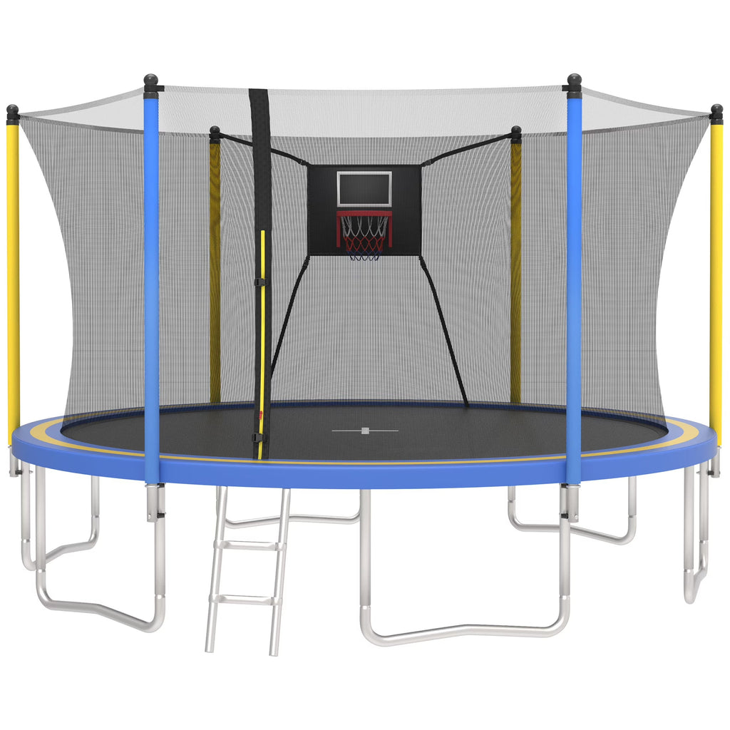 SHINPT 14ft Outdoor Trampoline With Safety Net, Basketball Hoop And Ladder