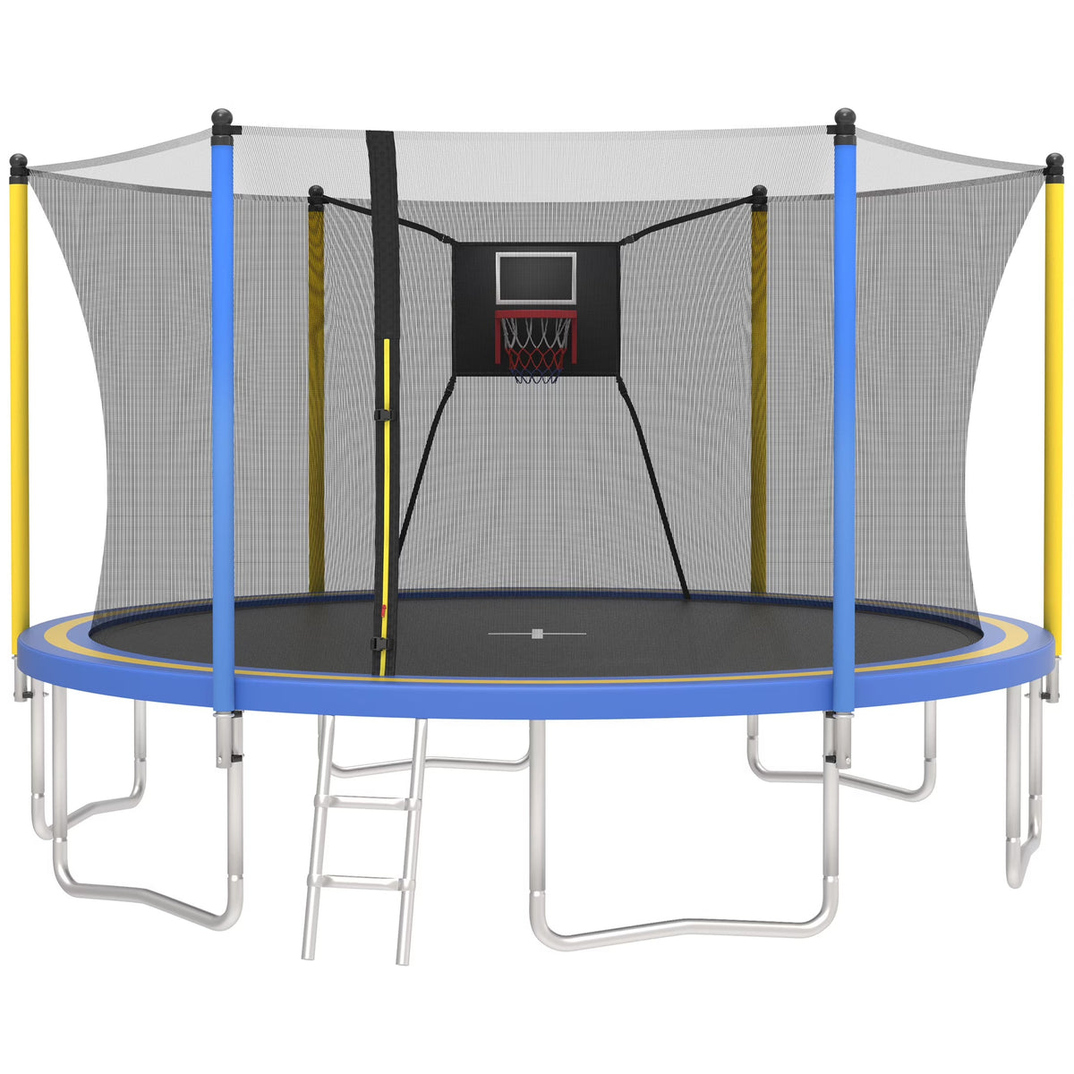 SHINPT 14ft Outdoor Trampoline With Safety Net, Basketball Hoop And Ladder