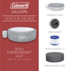 Coleman Inflatable Hot Tub For 5 To 7 People With 180 AirJets, 85 x 85 x 28 Inches, Grey - Sicily AirJet
