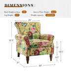 14 Karat Home Wingback Accent Chair, Floral Upholstery, Mustard, 30 x 31 x 32.5 in