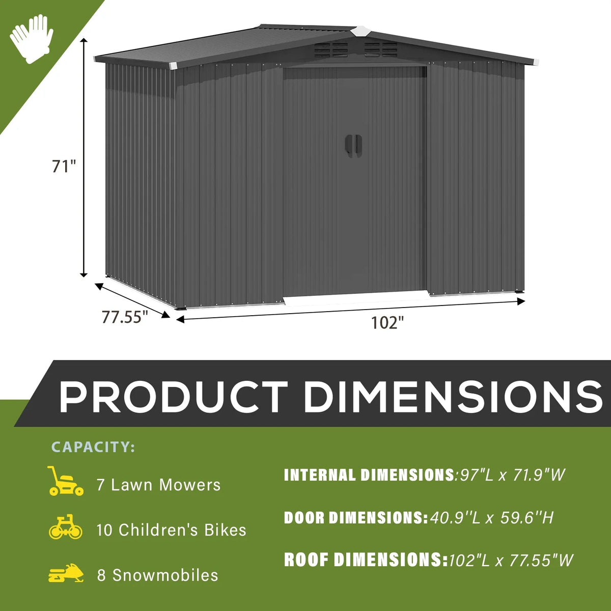 U-MAX 8 x 6 ft. Wood Grain Outdoor Metal Storage Shed With Lockable Door