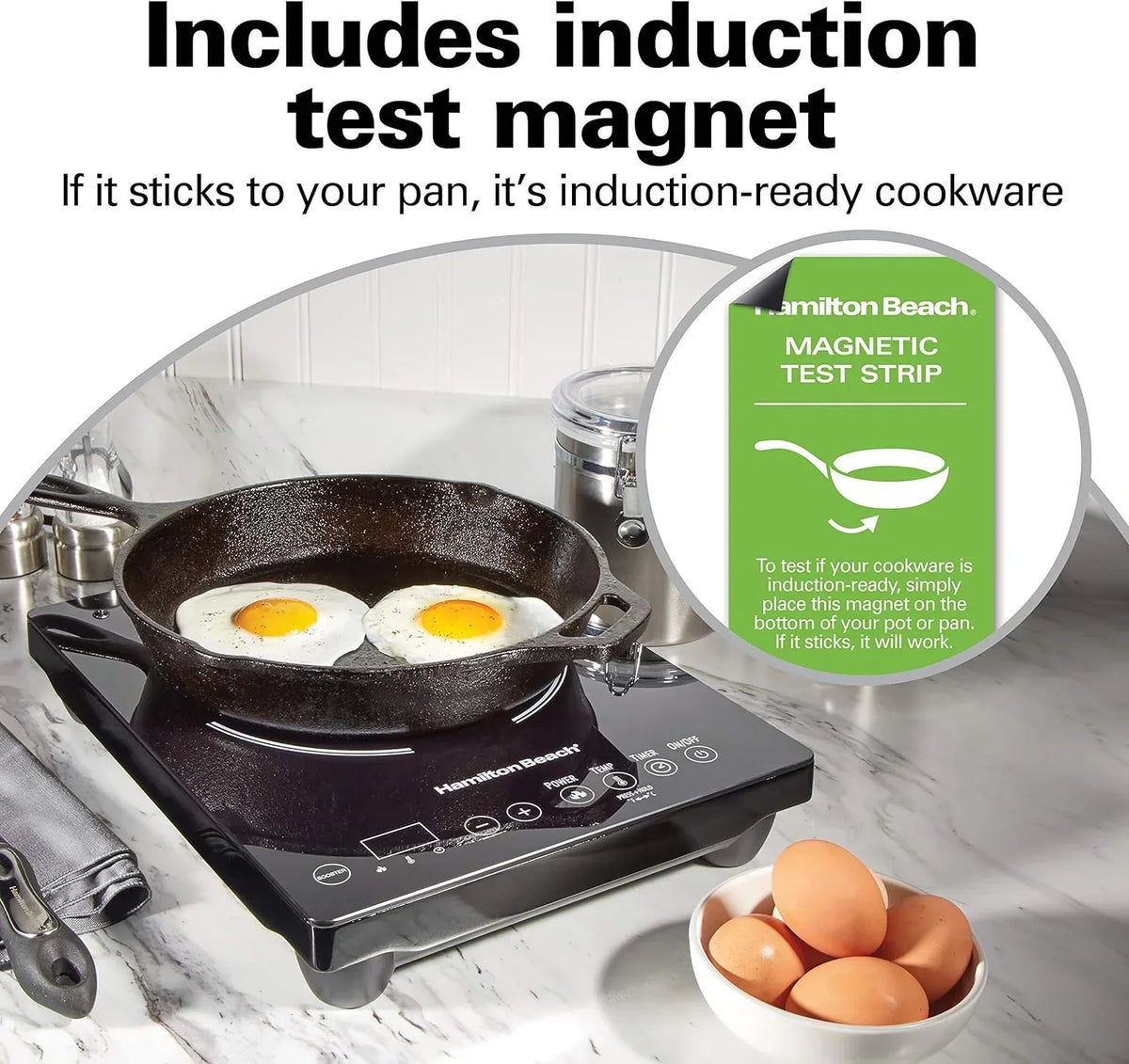 Portable Single Induction Cooktop Countertop Burner, 1800 Watts, 10 Temperature Settings, Black - 34104