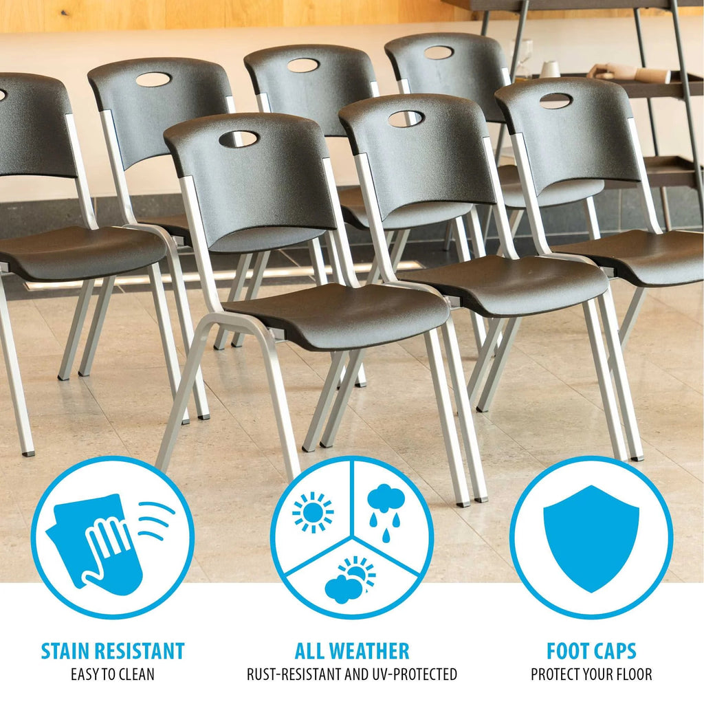 Lifetime Steel-Framed Indoor/Outdoor Commercial Grade Stacking Chairs, Black & Silver, Set Of 14 - 80569