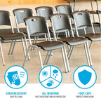 Lifetime Steel-Framed Indoor/Outdoor Commercial Grade Stacking Chairs, Black & Silver, Set Of 14 - 80569