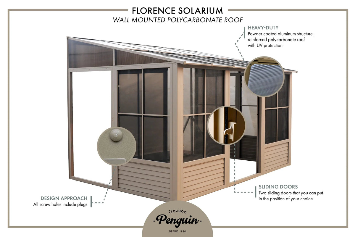 Gazebo Penguin Wall-Mounted Gazebo, 10 x 12, Aluminum Frame With UV Protection - Florence