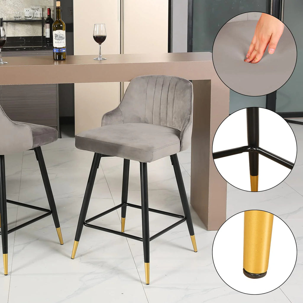 EiweLive Counter Height Swivel Bar Stools With Back, Gray Velvet, Set Of 4 - 25 in