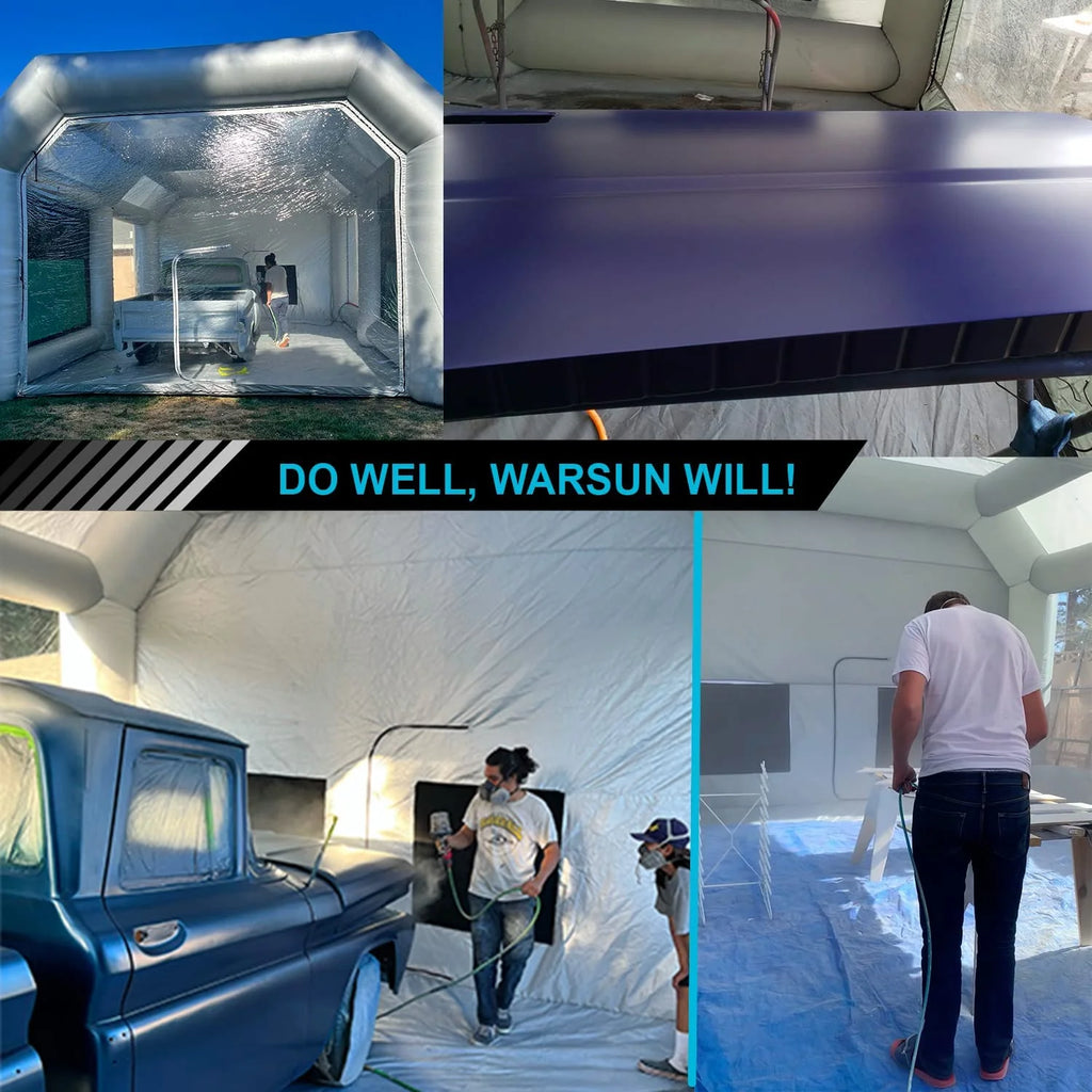 WARSUN Inflatable Paint Booth With Air Filter System, 28X15X10Ft, 950W+750W Blowers