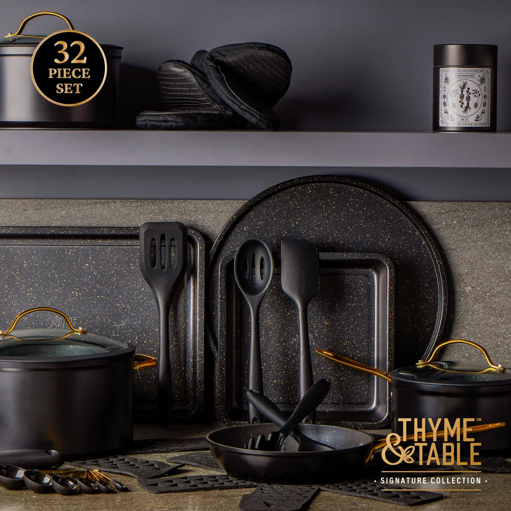 Thyme & Table 32-Piece Non-Stick Cookware & Bakeware Set, Black