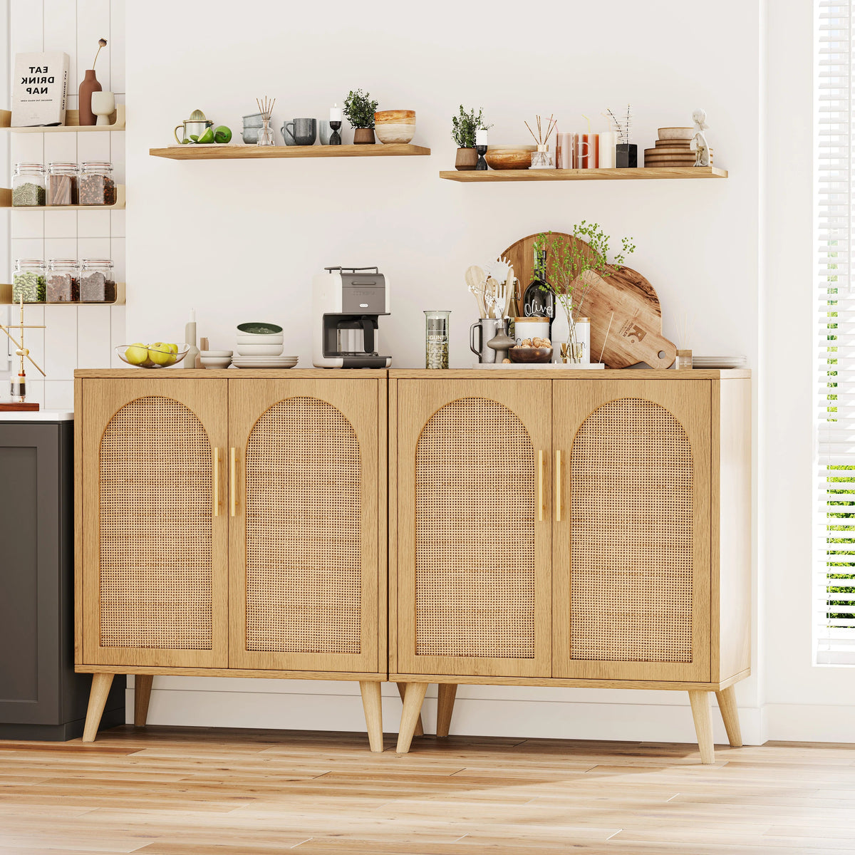 Rovaurx Set Of 2 Rattan Storage Cabinets With Doors