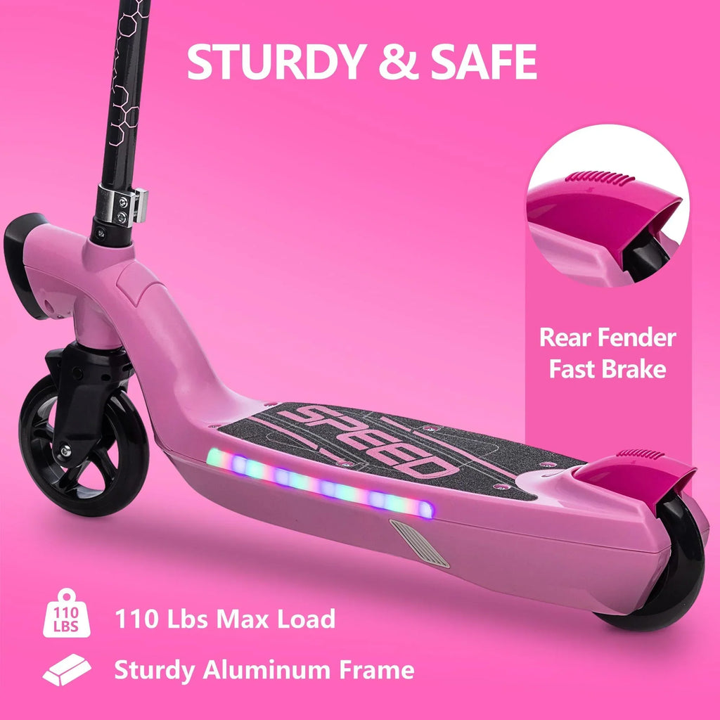 iRerts Kids Electric Scooter 12V 45W With Front Light, Rear Brake And Colorful Deck Light - Pink