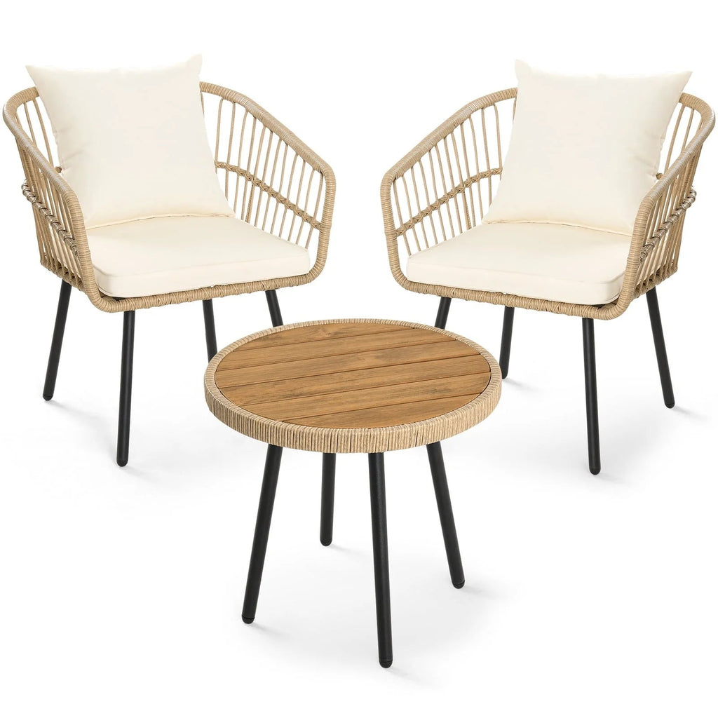 DEXTRUS 3-Piece Outdoor Patio Wicker Bistro Set With Soft Cushions