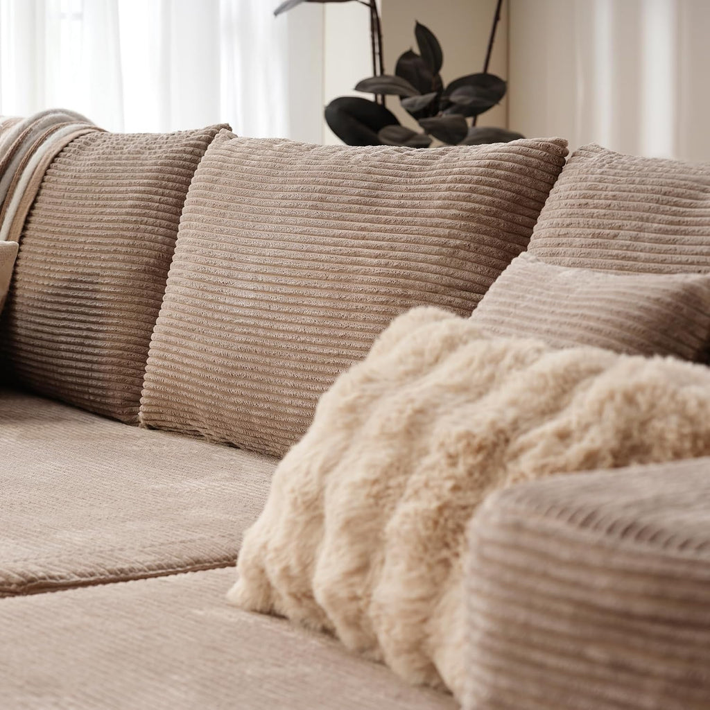 ovios 104in L-Shape Sectional Sofa With Chaise, Grey Plush Corduroy Fabric