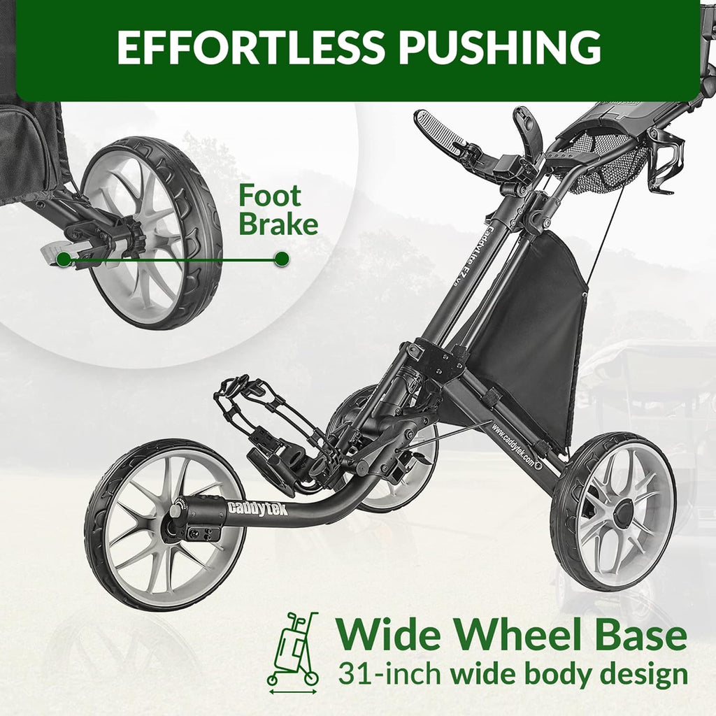 3-Wheel Foldable Golf Push Cart With Foot Brake - CaddyLite EZ V8