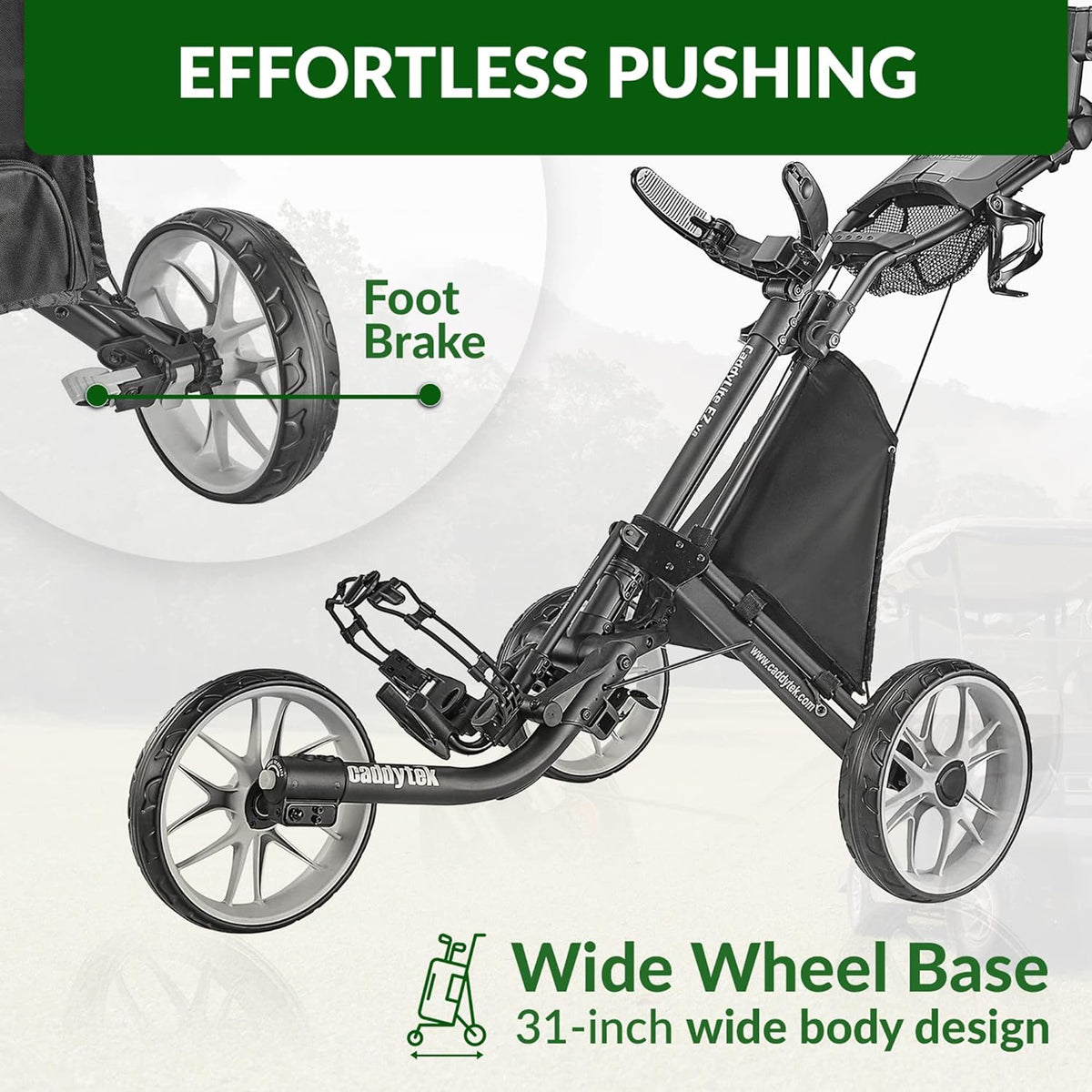 3-Wheel Foldable Golf Push Cart With Foot Brake - CaddyLite EZ V8