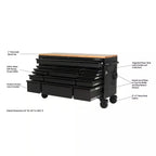 Heavy Duty 61 in. W x 23 in. D 15-Drawer Mobile Workbench With Solid Wood Top