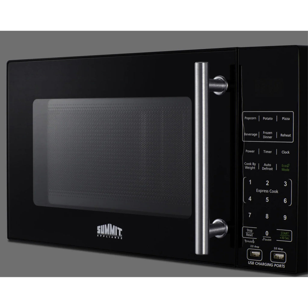 Compact Countertop Microwave, Black With 2 USB Ports And Built-In Power Allocator