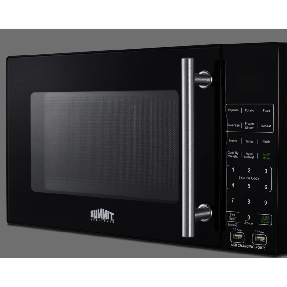 Compact Countertop Microwave, Black With 2 USB Ports And Built-In Power Allocator