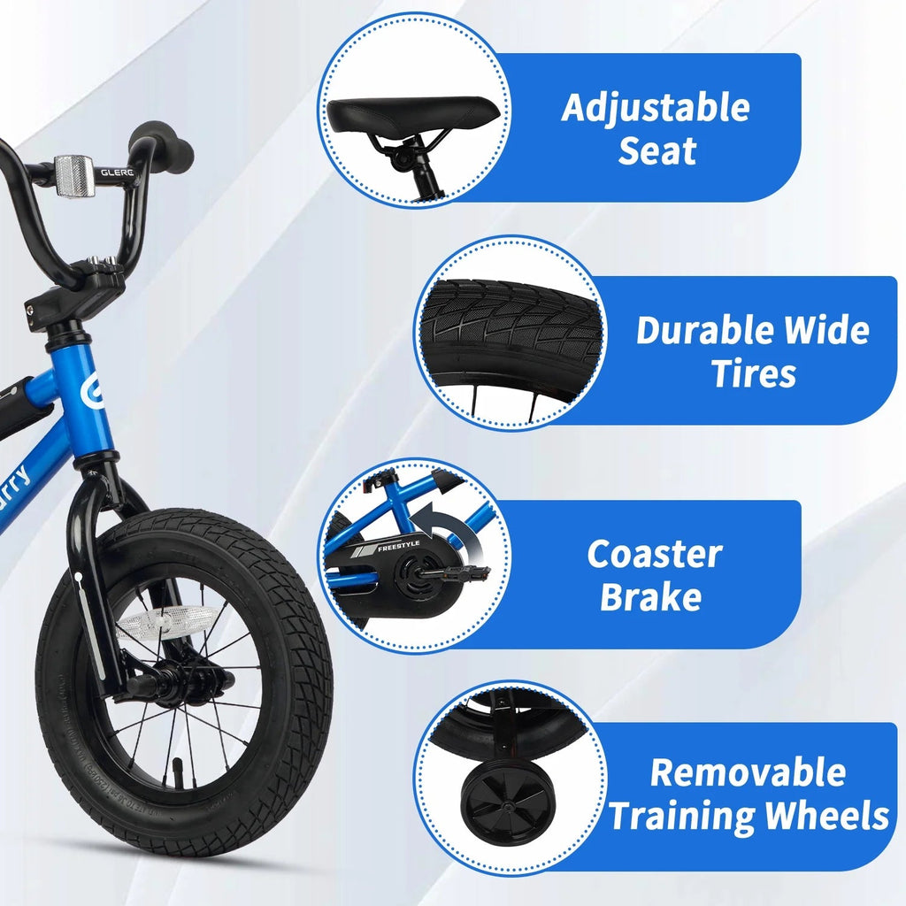 Glerc Kids BMX Style Bicycle 14 Inch Blue With Training Wheels And Coaster Brake