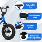Glerc Kids BMX Style Bicycle 14 Inch Blue With Training Wheels And Coaster Brake