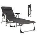 Folding Outdoor Chaise Lounge Chair With Cup Holder, Detachable Headrest, 330 lbs. Capacity - 53-75 in