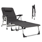 Folding Outdoor Chaise Lounge Chair With Cup Holder, Detachable Headrest, 330 lbs. Capacity - 53-75 in