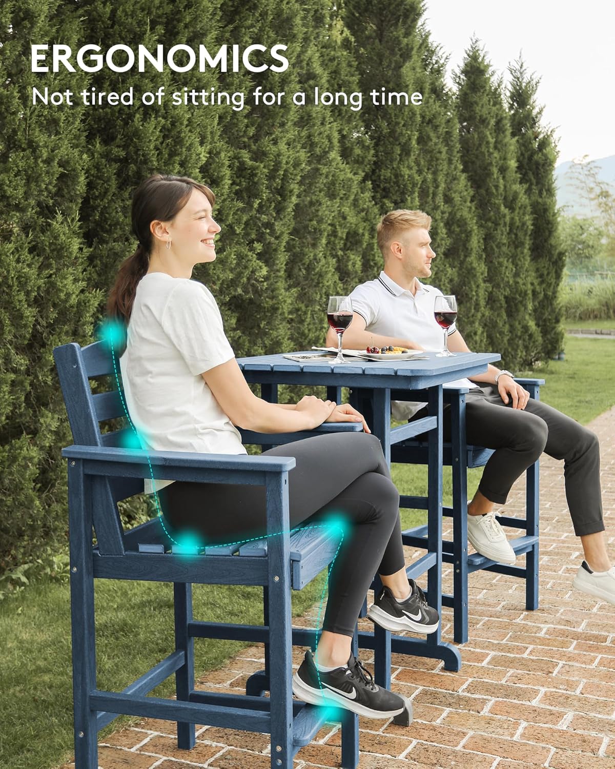 SERWALL 3-Piece Adirondack Bar Height Chair And Table Set, Blue