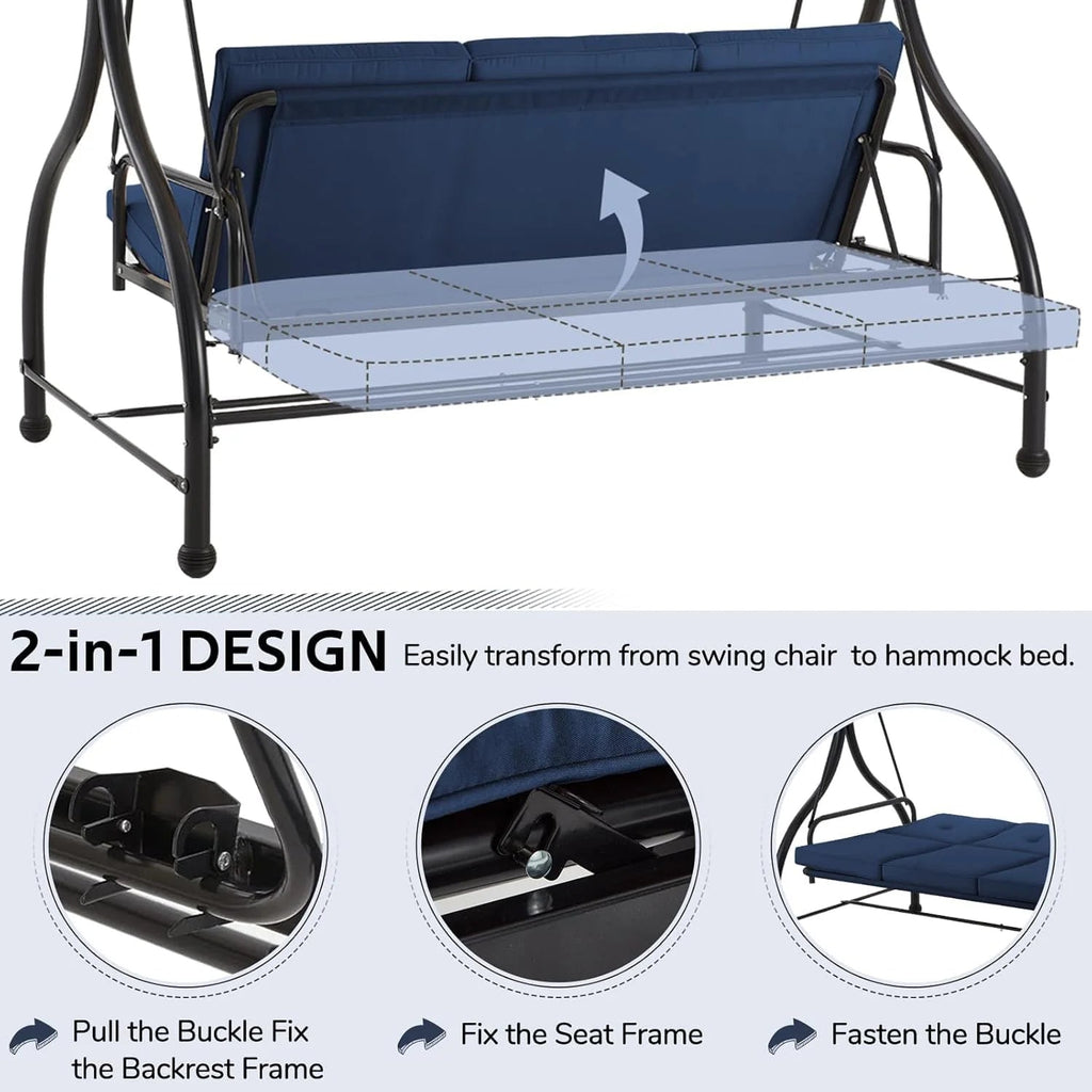 AECOJOY 3-Person Steel Canopy Porch Swing Glider Hammock