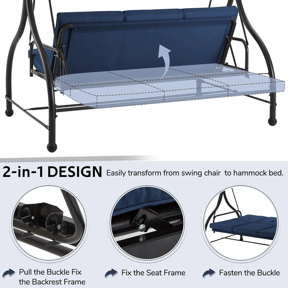 AECOJOY 3-Person Steel Canopy Porch Swing Glider Hammock