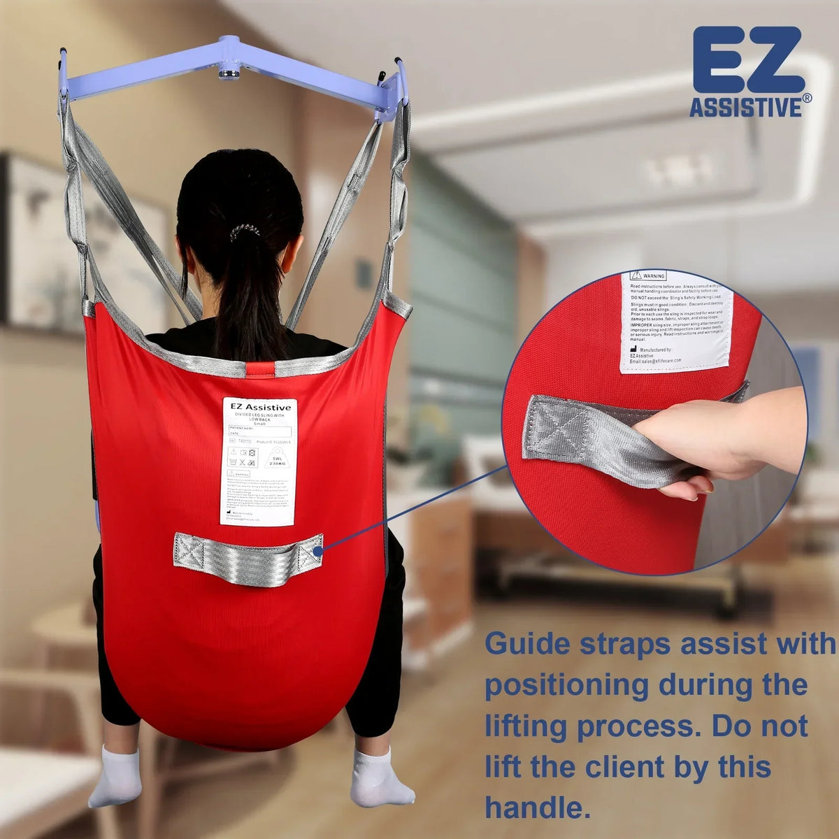 EZ Assistive Patient Lift Sling With Divided Leg, Red, Large, 500 lb Capacity