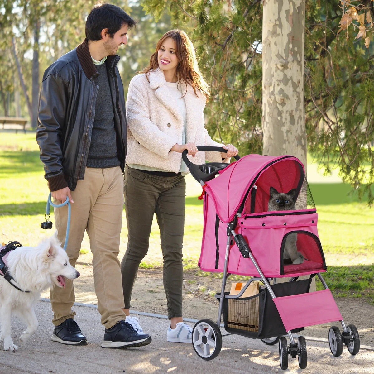 ZENSTYLE 4-Wheel Foldable Pet Stroller Carrier Cart With Storage Basket - 35 LBs