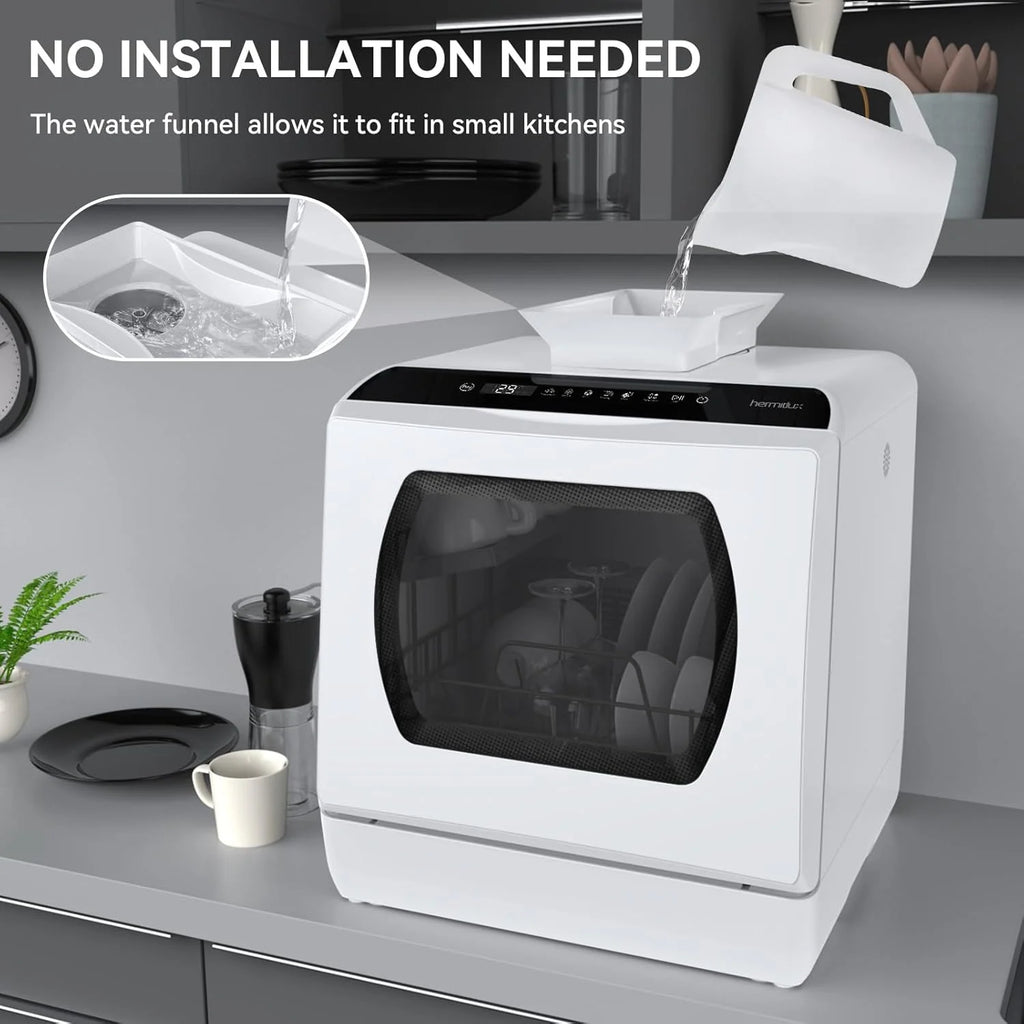 Portable Countertop Dishwasher, 5-Liter Built-In Water Tank, Glass Door