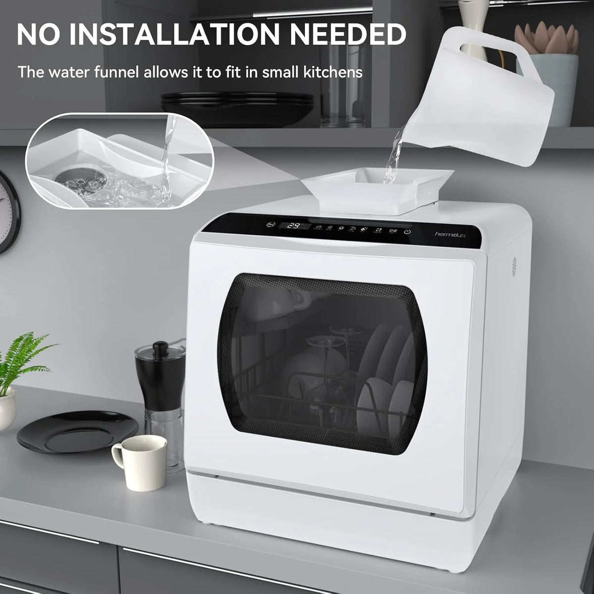 Portable Countertop Dishwasher, 5-Liter Built-In Water Tank, Glass Door