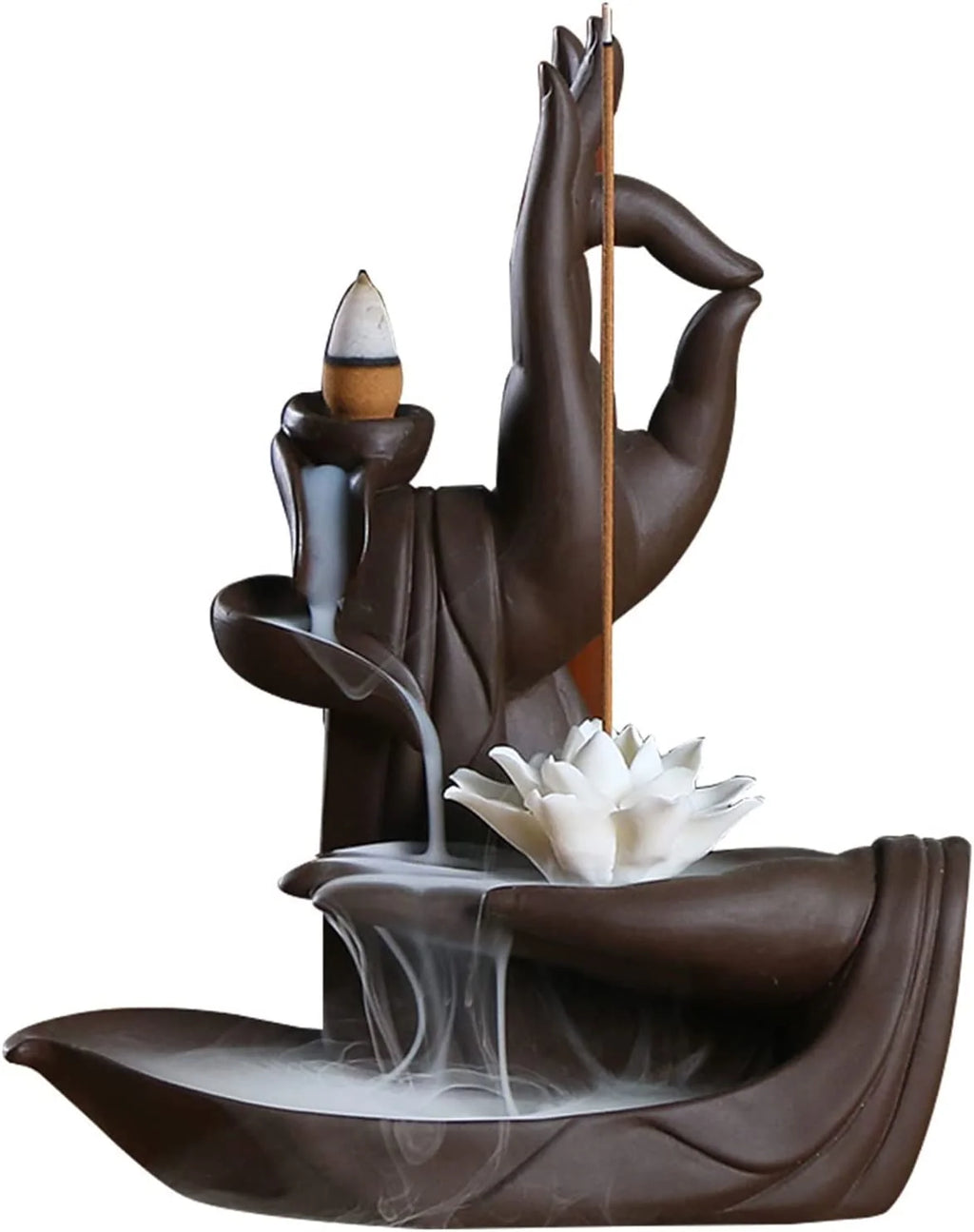 Backflow Incense Waterfall Burner - Buddha Hand Ceramic Lotus