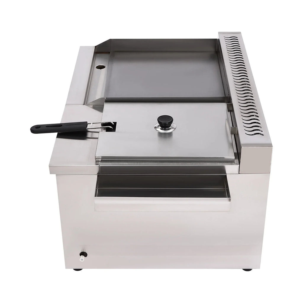 VONZOER Commercial Gas Griddle And Deep Fryer Combo, 2-Burner Stainless Steel, 70x38.5x51cm
