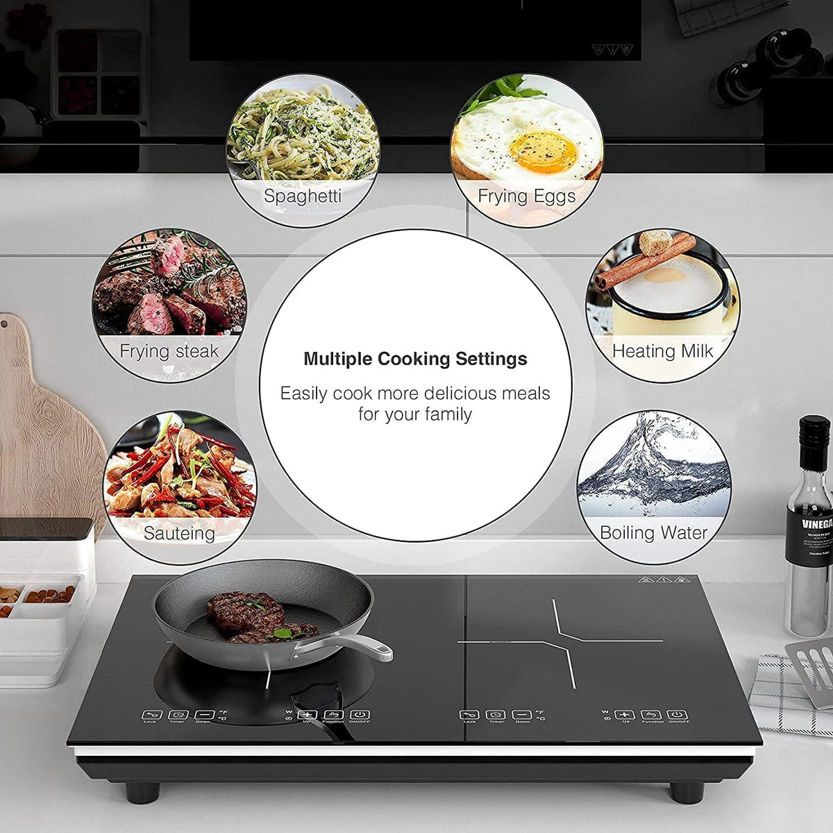 VBGK Double Induction Cooktop, 24 Inch, 2 Burner, 110V, 4000W