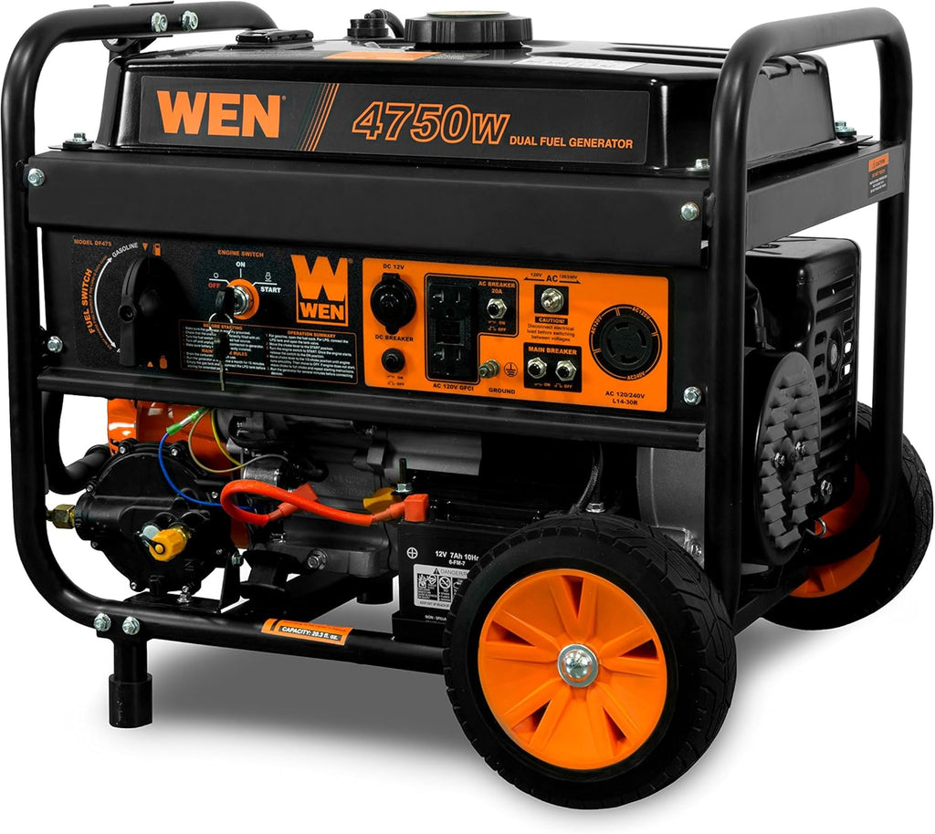 WEN Dual Fuel Portable Generator 4750-Watt 120V/240V With Wheel Kit And Electric Start - DF475T