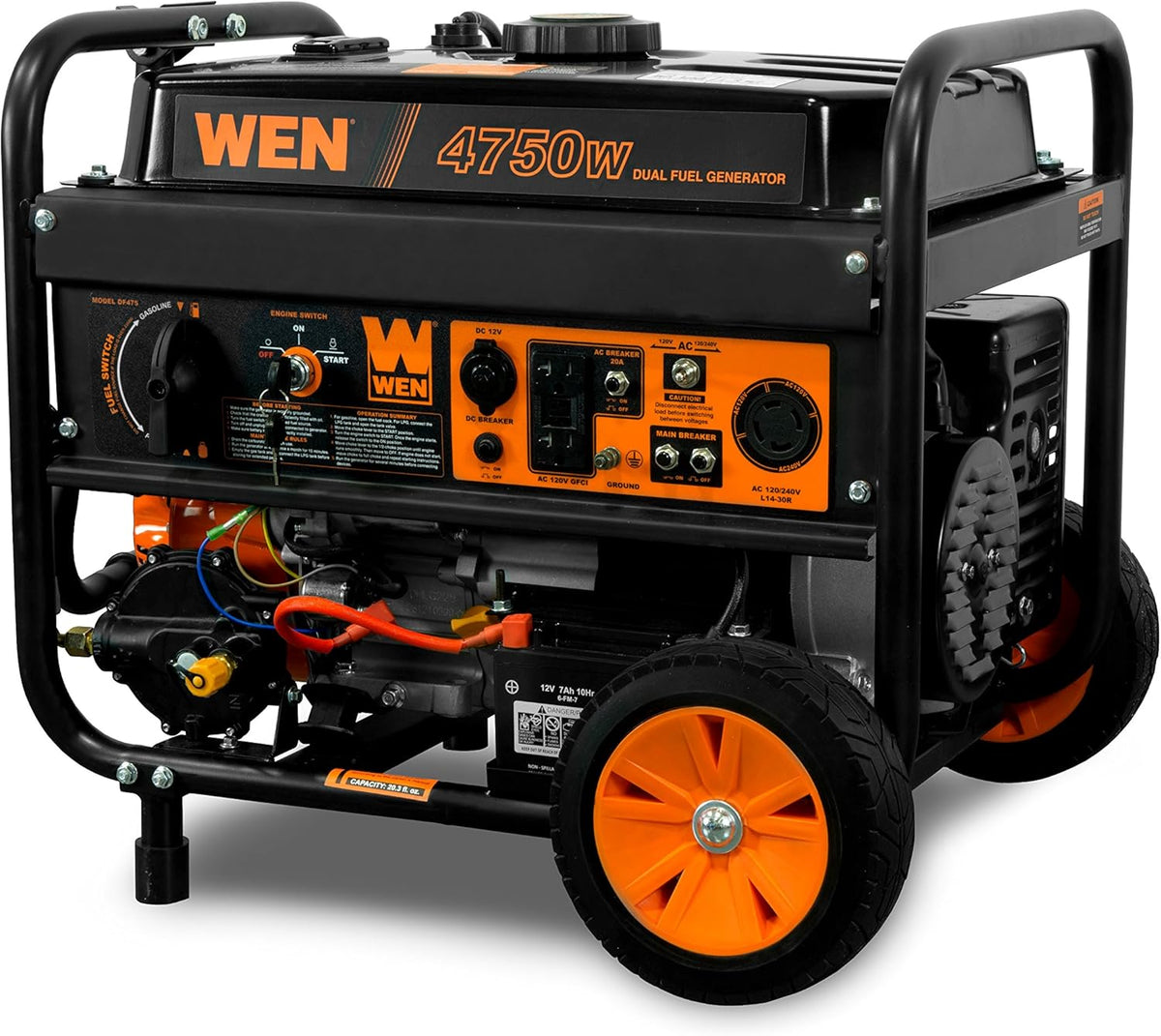 WEN Dual Fuel Portable Generator 4750-Watt 120V/240V With Wheel Kit And Electric Start - DF475T