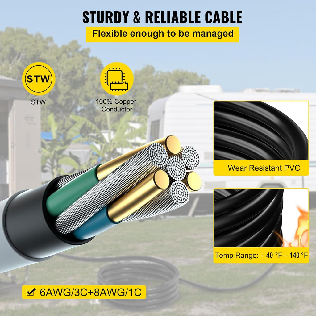 VEVOR Generator Extension Cord 50 ft 50 Amp STW 125V 250V 12500W N14-50P SS2-50R CS6364 - 45446 + 45505