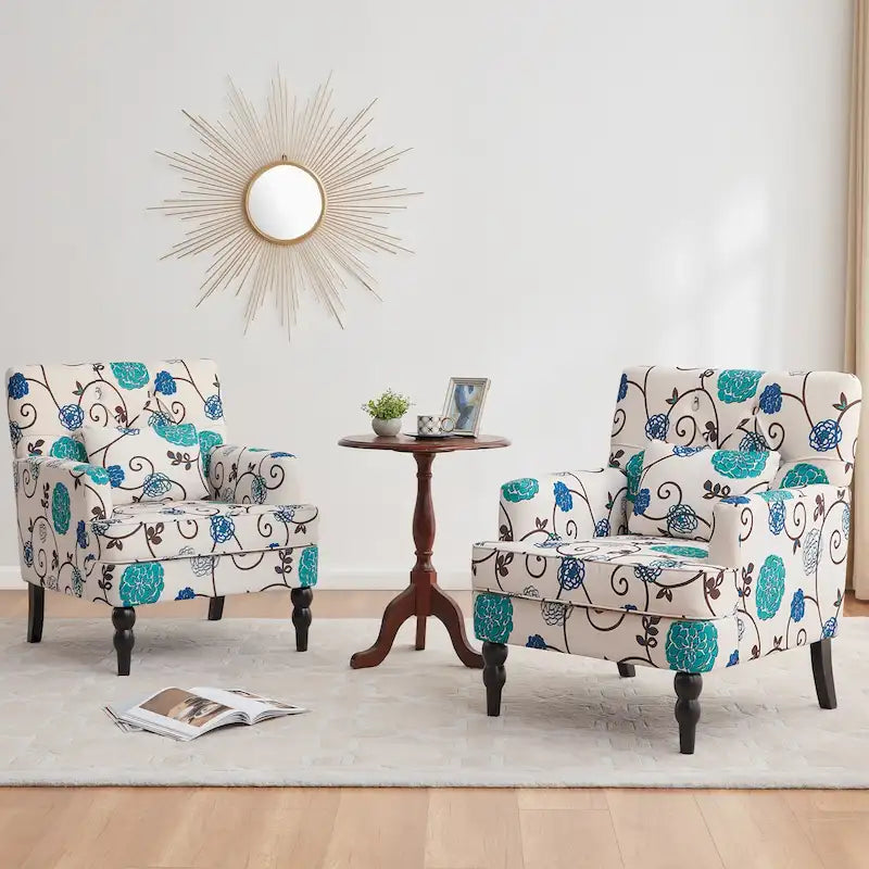 Set Of 2 Upholstered Button-Tufted Accent Chairs With Lumbar Pillows - 30 x 29 x 35 inches