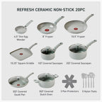 T-Fal Refresh Ceramic 20-Piece Nonstick Cookware Set, Moon Grey