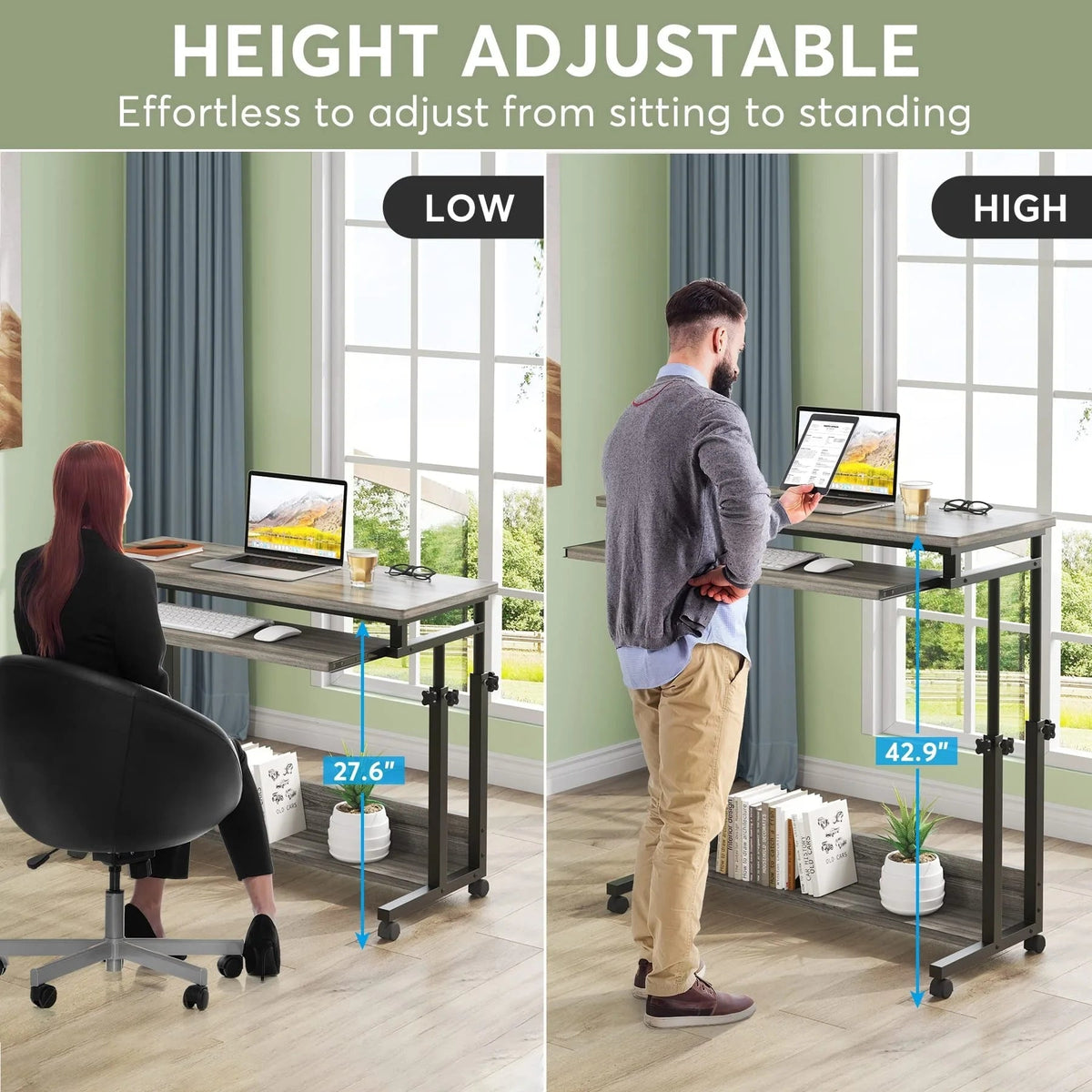 Height-Adjustable Portable Laptop Desk With Keyboard Tray, 43.3in H x 31.5in L x 17in D
