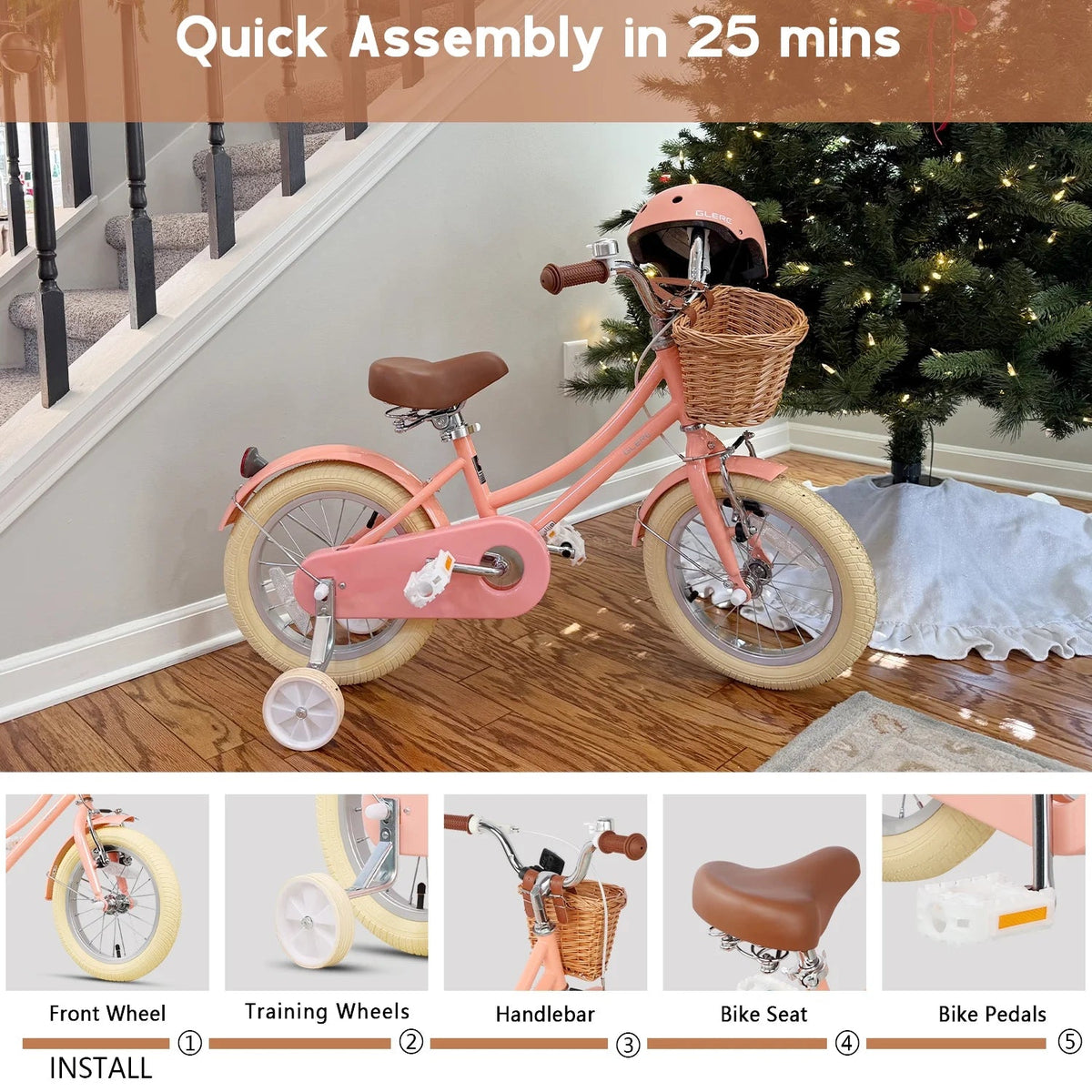 Glerc Girls' Kids' Bike, 12 inch, Pink, Ages 2-4 Years - Little Molly
