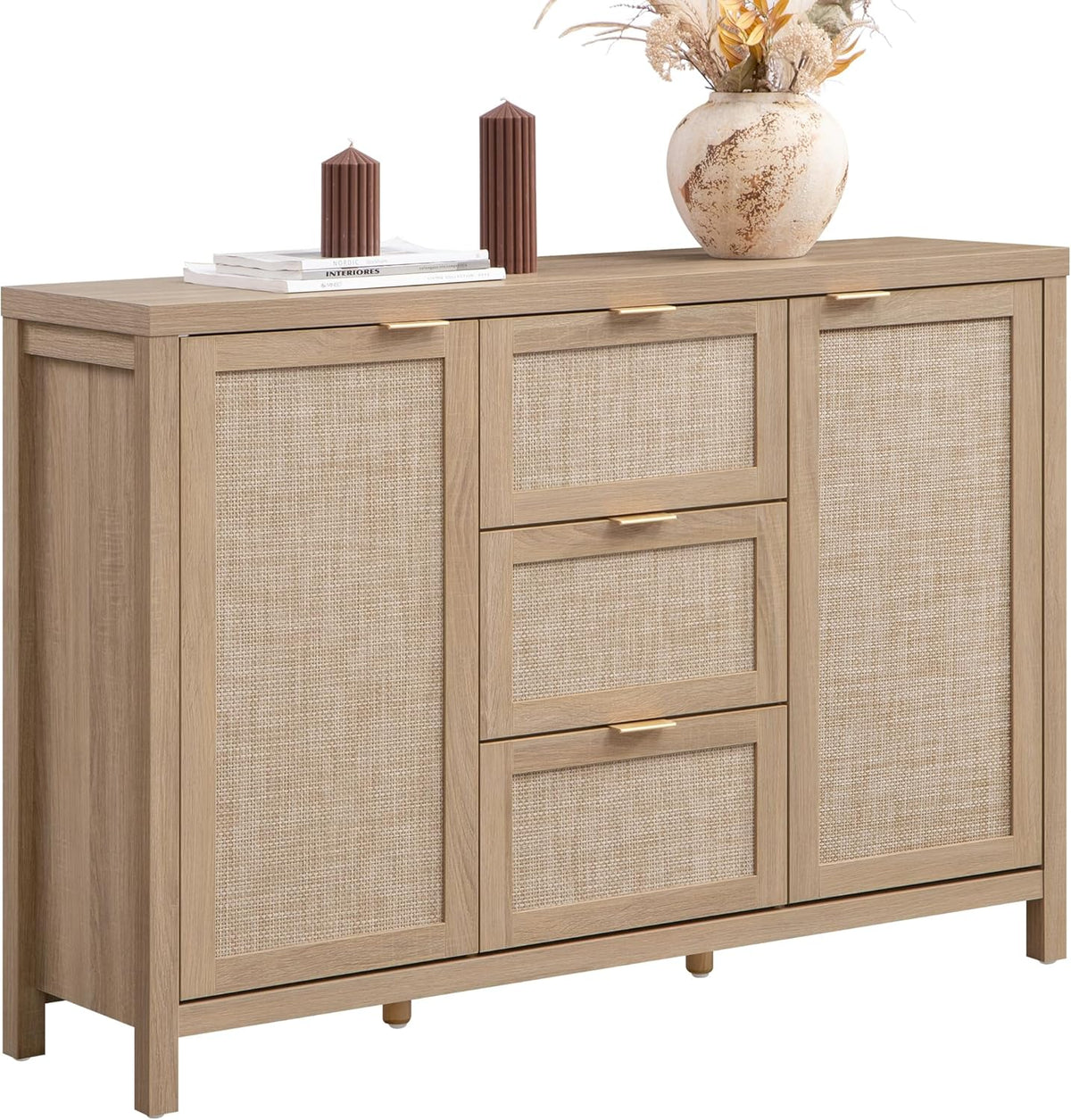 SICOTAS Sideboard Buffet Coffee Bar Cabinet With 3 Drawers And 2 Doors, 52in - Light Oak