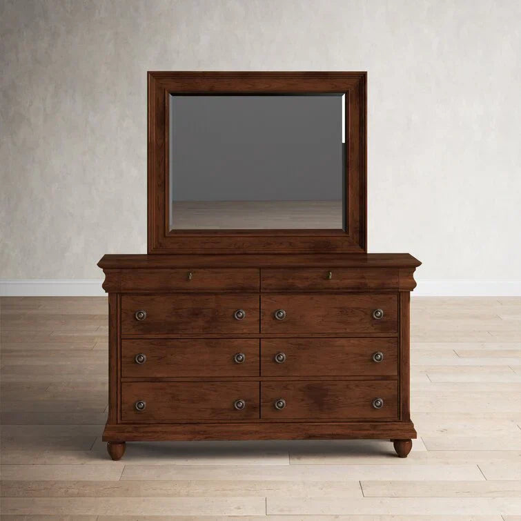 8 Drawer 64in W Double Dresser With Mirror - 80in H x 18in D